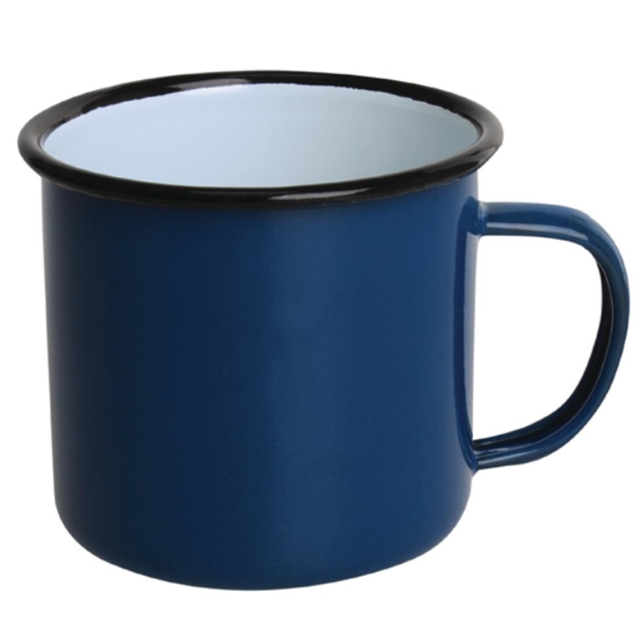 Mugs en acier émaillé bleu et noir 350ml | Lot de 6