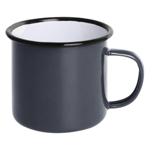  Olympia Mugs en acier émaillé gris et noir 350ml | Lot de 6 