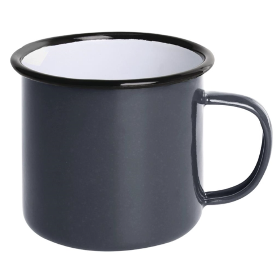 Mugs en acier émaillé gris et noir 350ml | Lot de 6