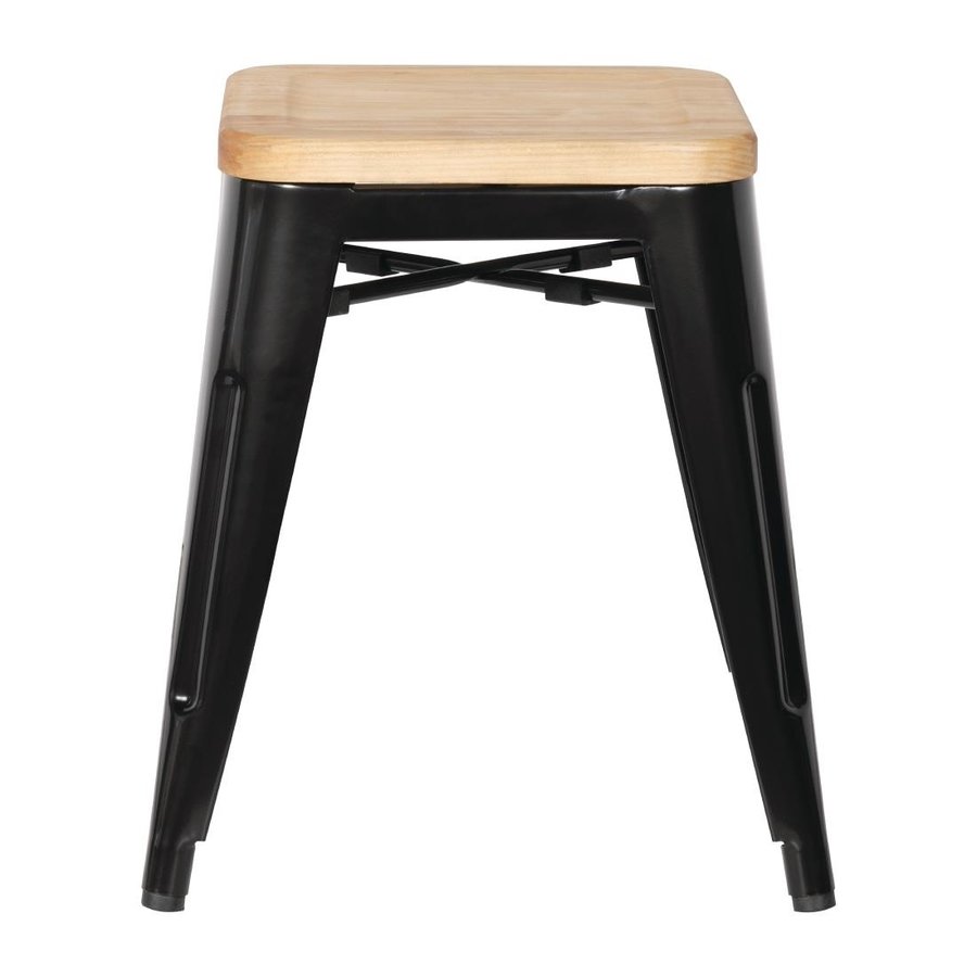 Tabourets bistro bas en acier noir avec assise en bois l 455(H) x 405(L) x 405(P) mm l Lot de 4