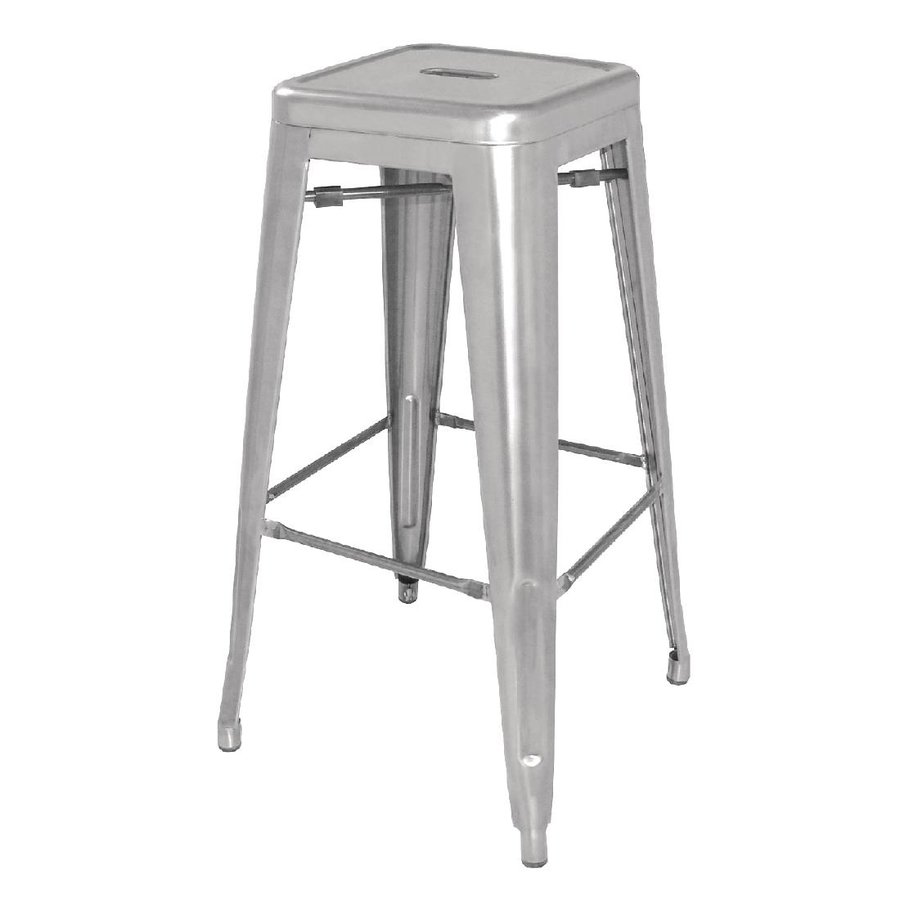 Tabourets bistro hauts l En acier galvanisé gris argenté l 770(H) x 425(L) x 425(P) mm l Lot de 4