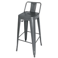 Tabourets bistro hauts l En acier gris métal avec dossier l 94(H) x 43(L) x 43(P) cm l Lot de 4