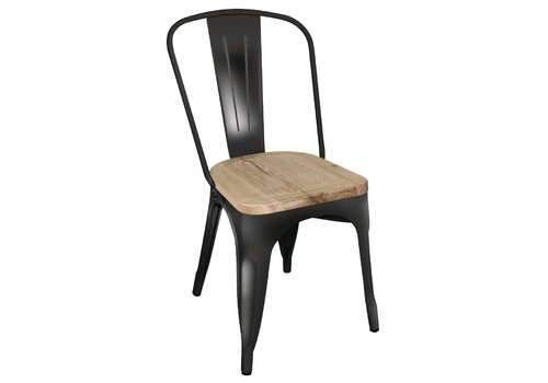  Bolero Chaise en acier noir avec assise en bois 855(H)x445(L)x520(P)mm lot de 4 