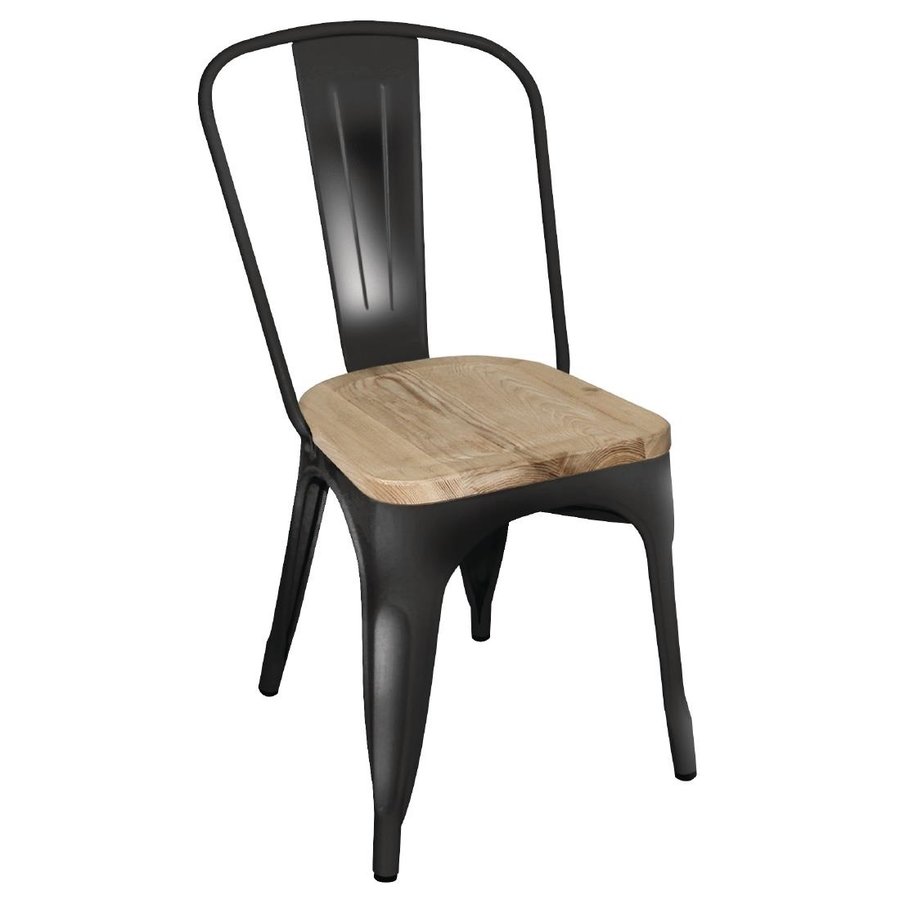 Chaise en acier noir avec assise en bois 855(H)x445(L)x520(P)mm lot de 4