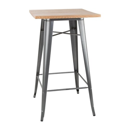  Bolero Table de bar grise avec plateau en bois Bistro 104(H)x60(L)x60(P) cm 