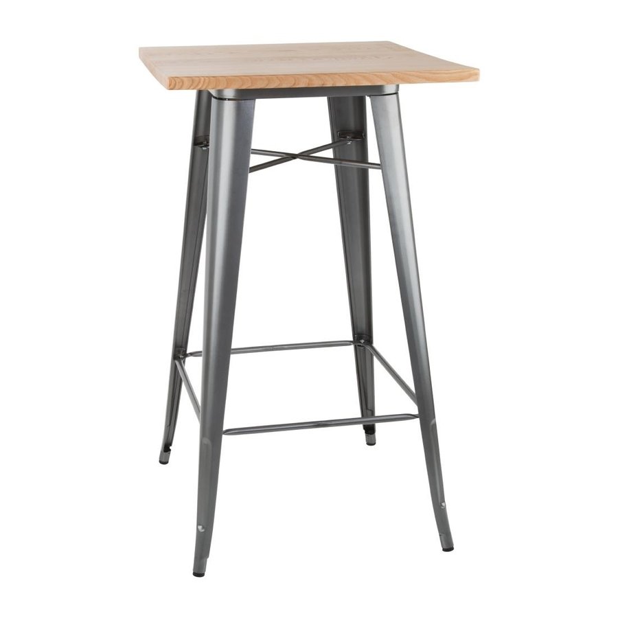 Table de bar grise avec plateau en bois Bistro 104(H)x60(L)x60(P) cm