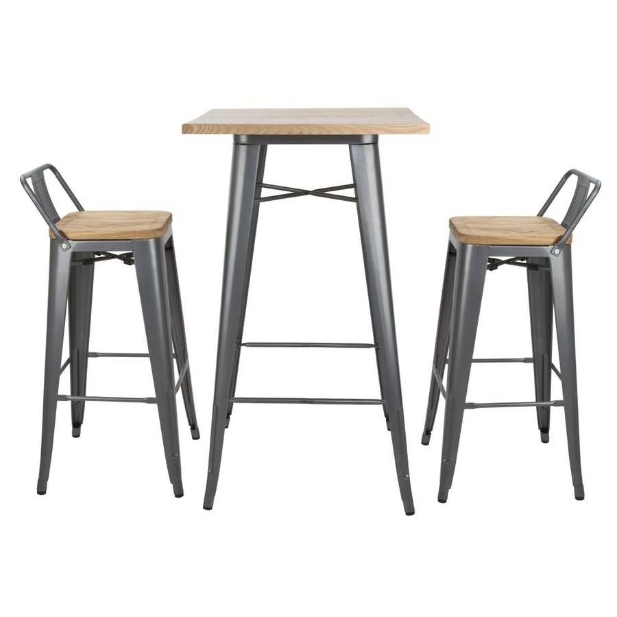 Table de bar grise avec plateau en bois Bistro 104(H)x60(L)x60(P) cm