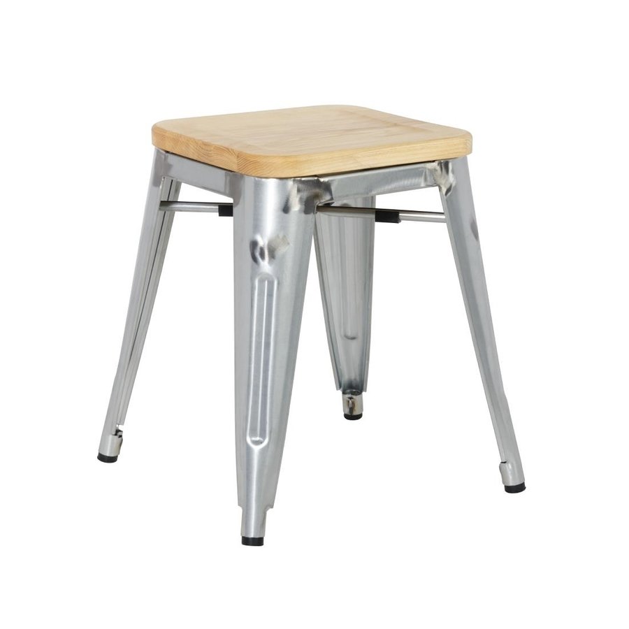 Tabourets bistro bas en acier avec assise en bois l 450(H)x408(L)x400(P) mm l Lot de 4