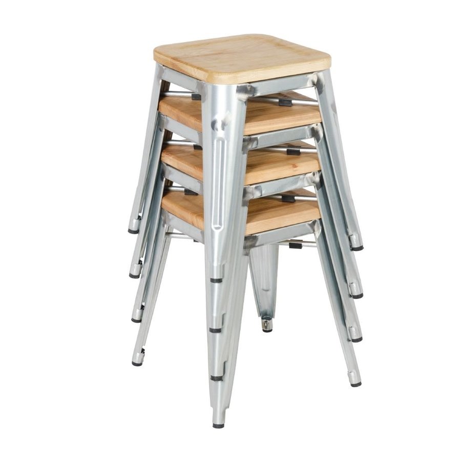 Tabourets bistro bas en acier avec assise en bois l 450(H)x408(L)x400(P) mm l Lot de 4