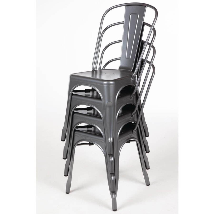 Chaises bistro en acier gris métallisé 850(H)x425(L)x510(P) mm Lot de 4