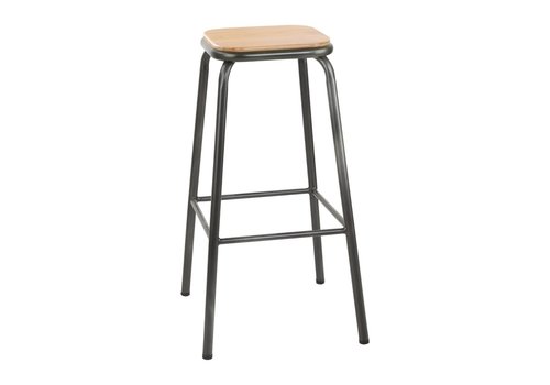  Bolero Tabouret haut l Gris métallisé l Assise en bois Cantina l 78(H) x 42(L) x 42(P) cm l Lot de 4 