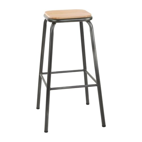  Bolero Tabouret haut l Gris métallisé l Assise en bois Cantina l 78(H) x 42(L) x 42(P) cm l Lot de 4 