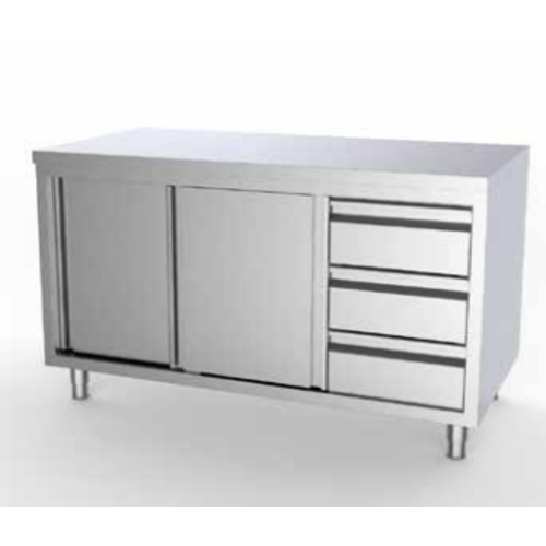  ProChef Plan de travail en inox avec portes coulissantes 700mm compartiment droit 