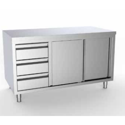  ProChef Plan de travail en inox avec portes coulissantes 700mm compartiment gauche 