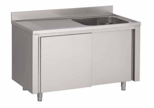  ProChef Bloc évier en inox avec bac à droite et portes coulissantes 700 mm 