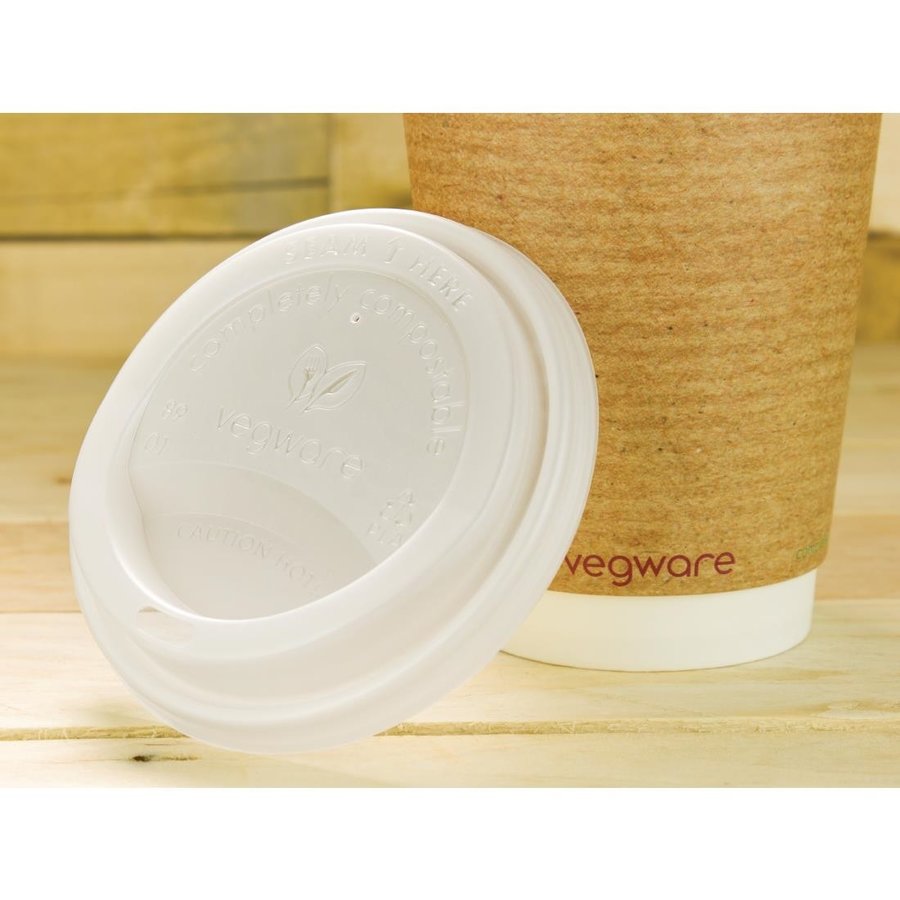 Couvercles compostables pour gobelets boissons chaudes Vegware 34 cl / 45,5 cl | 10 x 89mm (lot de 1000)