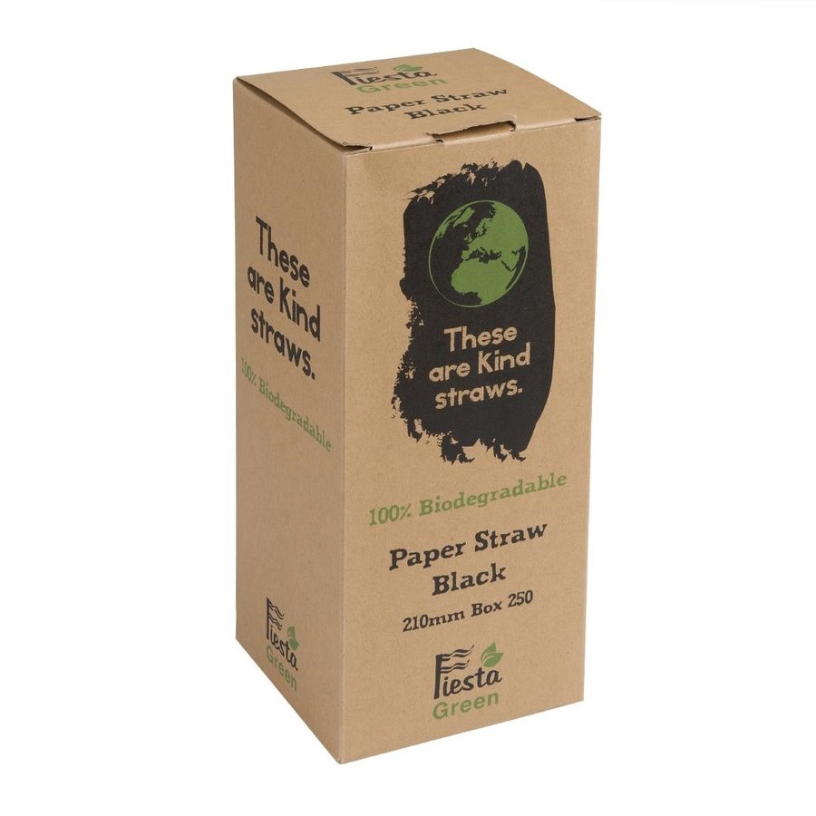 Pailles en papier compostables Fiesta Compostable noires | 210 x 6 mm | lot de 250