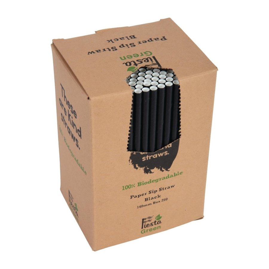 Pailles agitateurs en papier compostables Fiesta Compostable noires | 140 x 5mm (lot de 250)