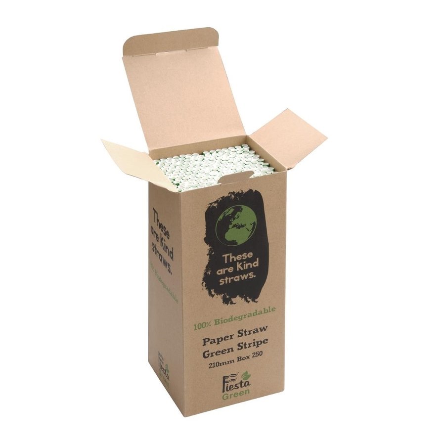 Pailles en papier compostables Fiesta Compostable rayées vert et blanc | 210 x 6mm (lot de 250)