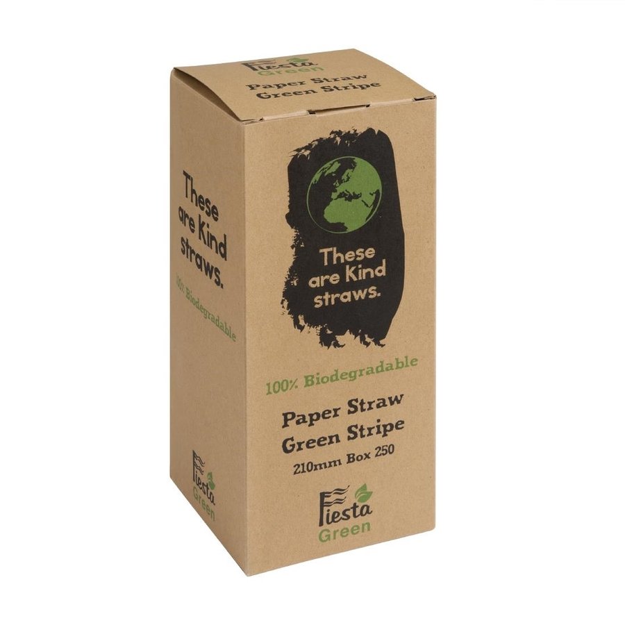 Pailles en papier compostables Fiesta Compostable rayées vert et blanc | 210 x 6mm (lot de 250)