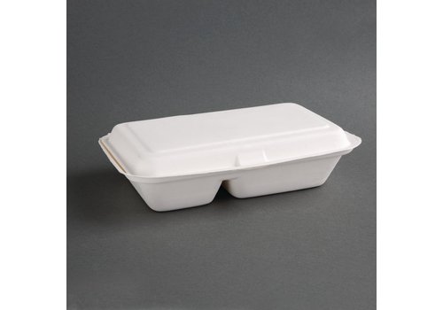  ProChef Boîtes 2 compartiments en bagasse avec couvercle à charnière compostables | 65 x 165 x 253mm (lot de 200) 
