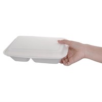 Boîtes 2 compartiments en bagasse avec couvercle à charnière compostables | 65 x 165 x 253mm (lot de 200)