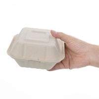 Boîtes hamburger compostables en bagasse coloris naturel Compostable | 81 x 149 x 152mm (lot de 500)