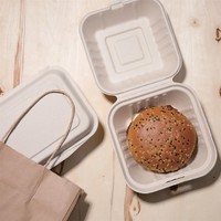 Boîtes hamburger compostables en bagasse coloris naturel Compostable | 81 x 149 x 152mm (lot de 500)