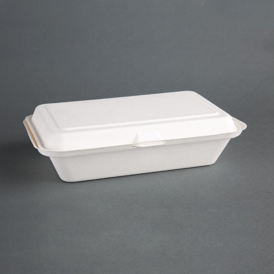 Barquettes à charnière en bagasse compostables | 64 x 248 x 161mm (x250)