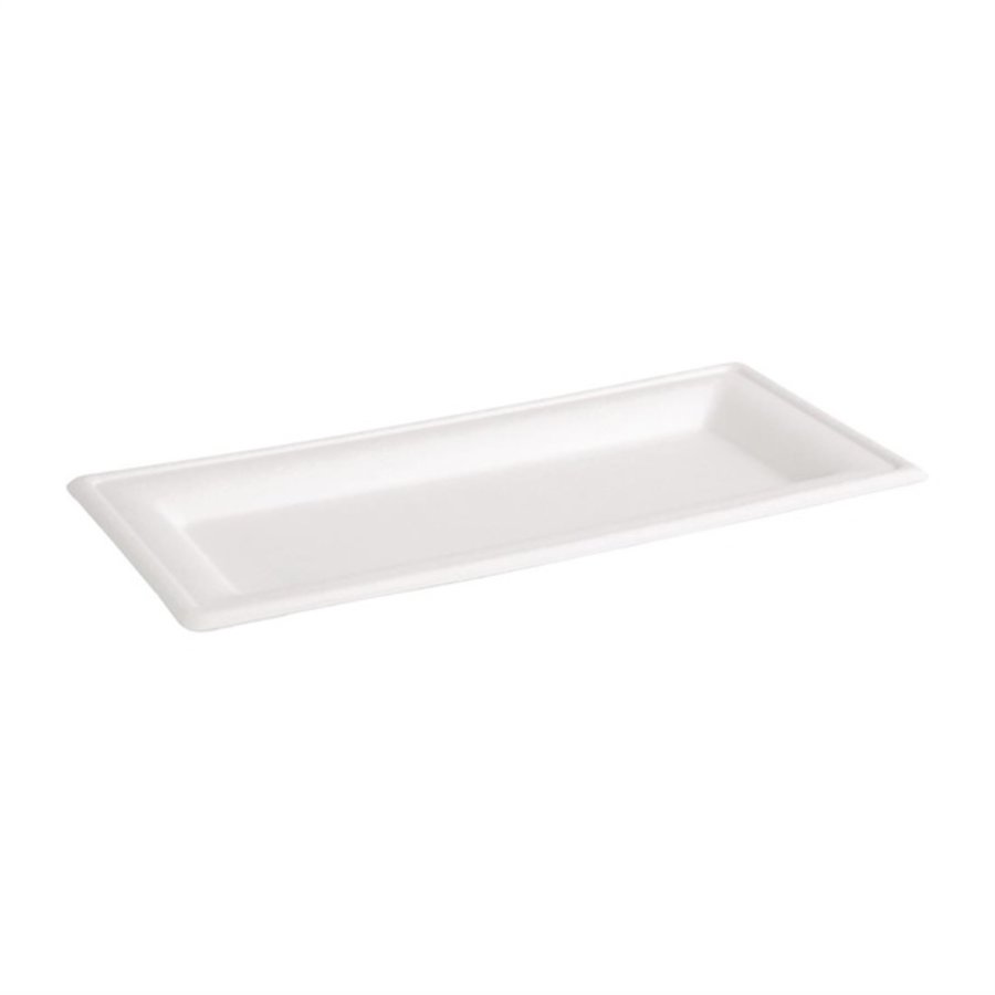 Assiettes rectangulaires blanches compostables en bagasse Fiesta Compostable 258 x 130mm | Lot de 50