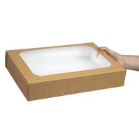 Grandes boîtes en PLA compostables avec plateau et couvercle à fenêtre Vegware | 82 x 310 x 450mm (Lot de 25)
