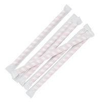 Pailles à smoothie compostables en papier emballées individuellement Fiesta Compostable à rayures rouges et blanches | 210 x 10mm (lot de 250)