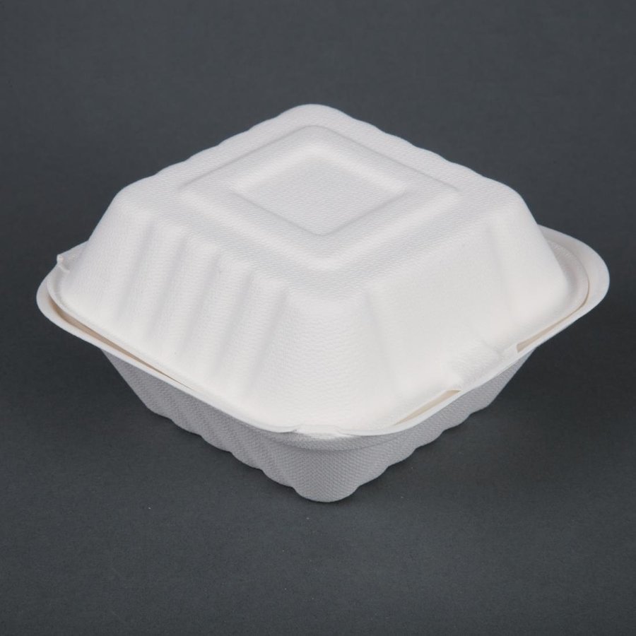 Boîtes à hamburger en bagasse compostables  | 81 x 149 x 152mm (x500)