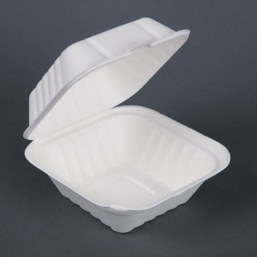 Boîtes à hamburger en bagasse compostables  | 81 x 149 x 152mm (x500)