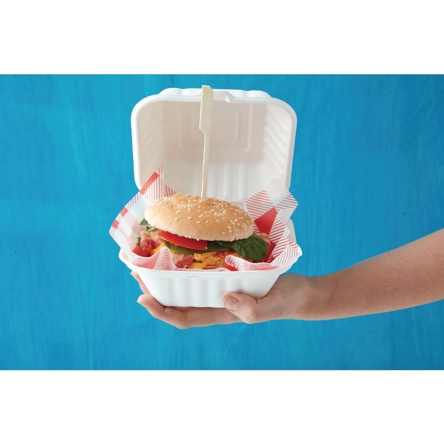 Boîtes à hamburger en bagasse compostables  | 81 x 149 x 152mm (x500)