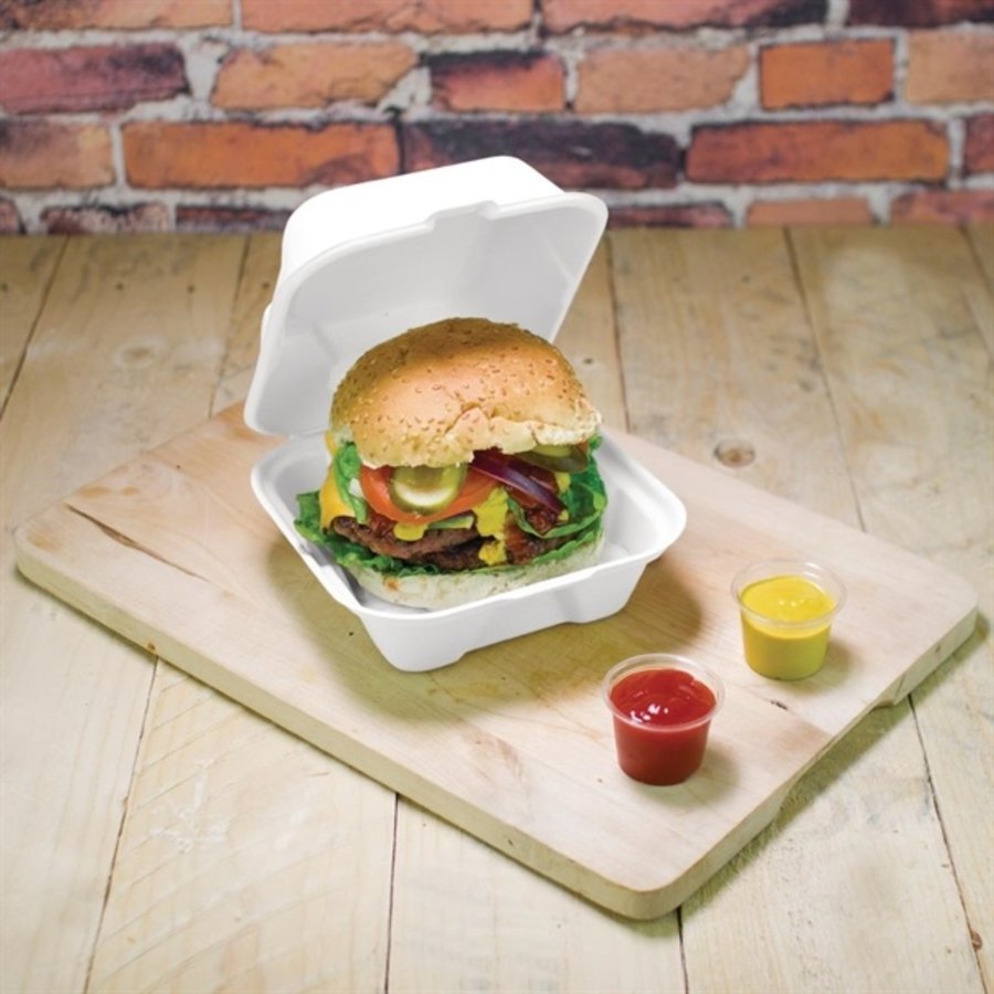 Boîtes à hamburger compostables en bagasse Vegware | 79 x 155 x 150mm (lot de 500)