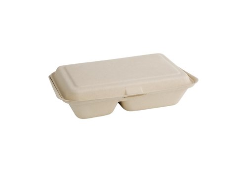  ProChef Boîtes 2 compartiments en bagasse avec couvercle à charnière compostables | 165 x 253mm (lot de 200) 