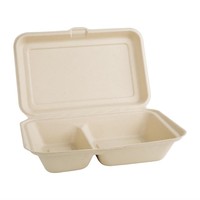 Boîtes 2 compartiments en bagasse avec couvercle à charnière compostables | 165 x 253mm (lot de 200)