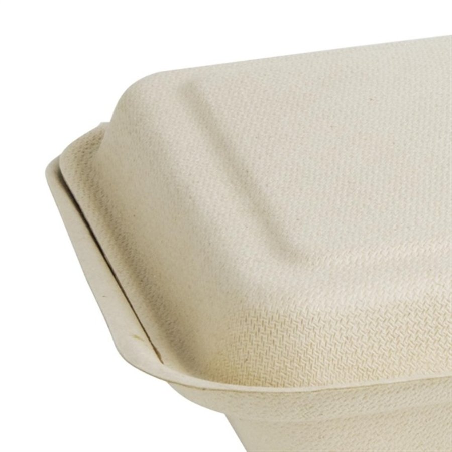 Boîtes 2 compartiments en bagasse avec couvercle à charnière compostables | 165 x 253mm (lot de 200)