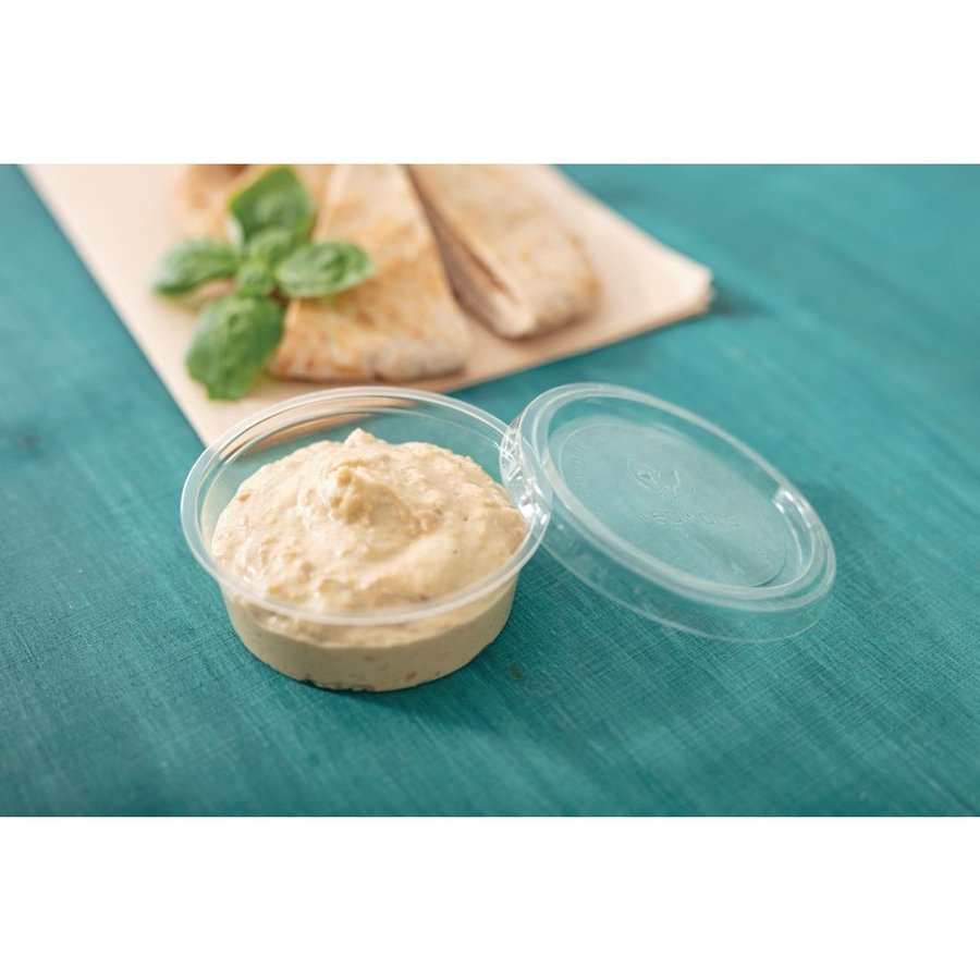 Pots à sauce  en PLA transparent Vegware 57 ml | 26 x 70 mm | convient pour GK104  (lot de 2000)