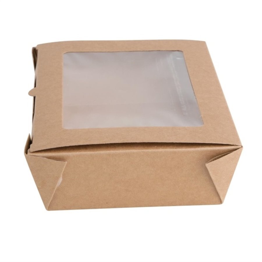 Boîtes salade en papier compostables avec fenêtre en PLA 1200ml | 50  x 139 x 200mm (lot de 200)