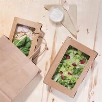 Boîtes salade en papier compostables avec fenêtre en PLA 1200ml | 50  x 139 x 200mm (lot de 200)