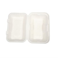 Boîtes repas en bagasse compostables avec couvercle à charnière | 74 x 228 x 155mm (lot de 200)