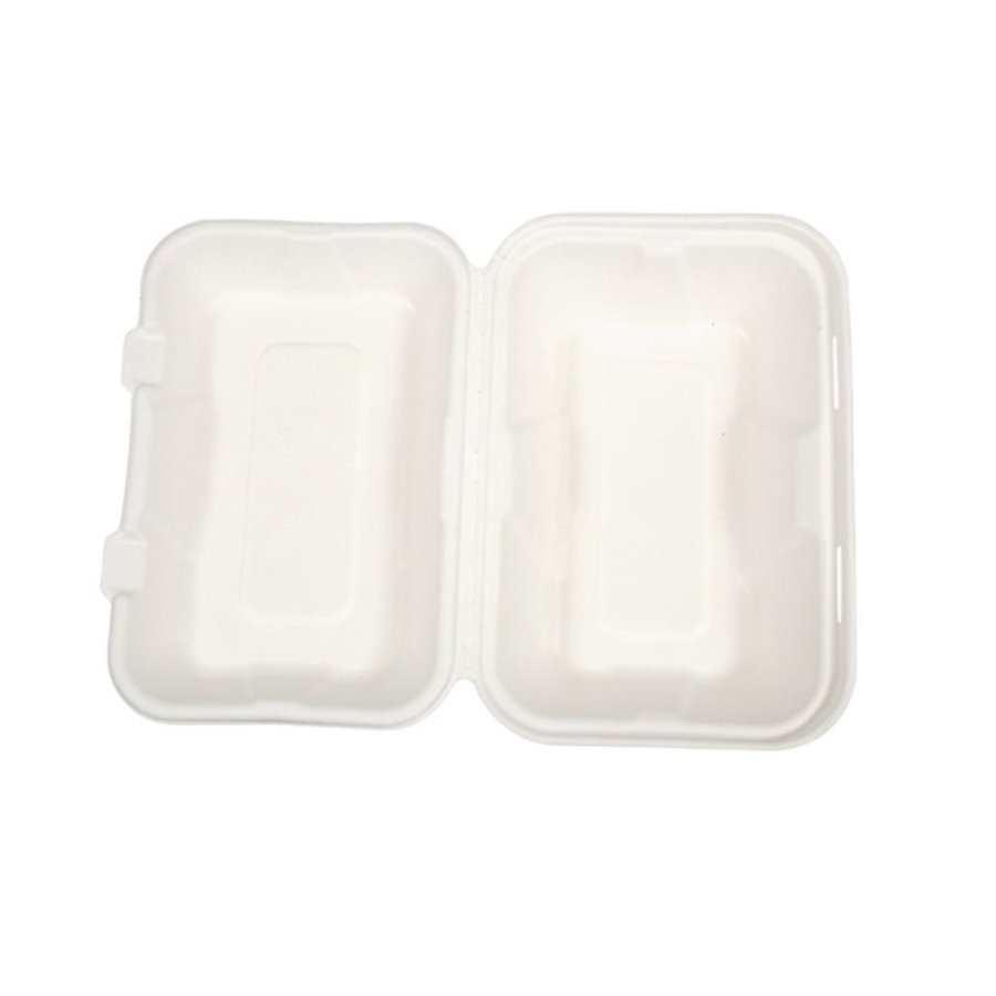 Boîtes repas en bagasse compostables avec couvercle à charnière | 74 x 228 x 155mm (lot de 200)