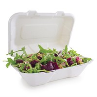 Boîtes repas en bagasse compostables avec couvercle à charnière | 74 x 228 x 155mm (lot de 200)