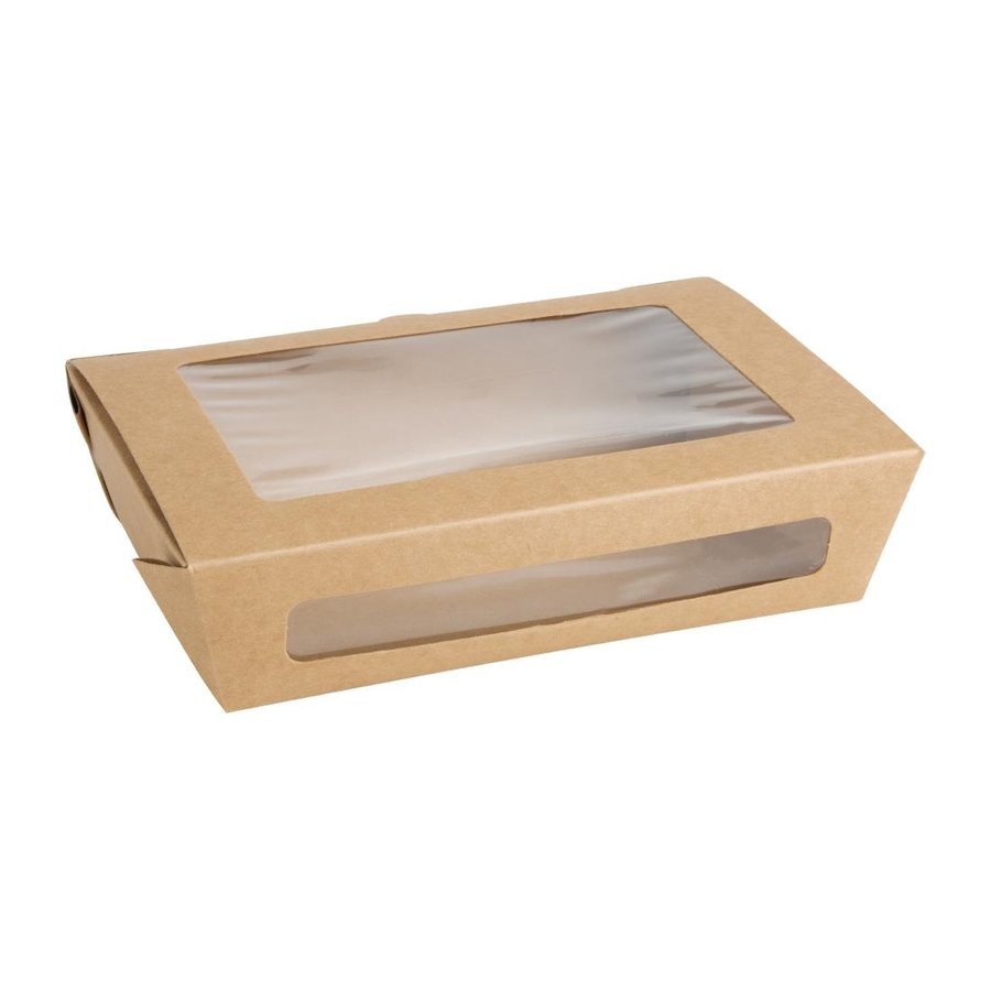 Boîtes salade  en PLA et papier avec fenêtre PET Recyclable 1200ml | 50 x  139 x 200mm (lot de 150)