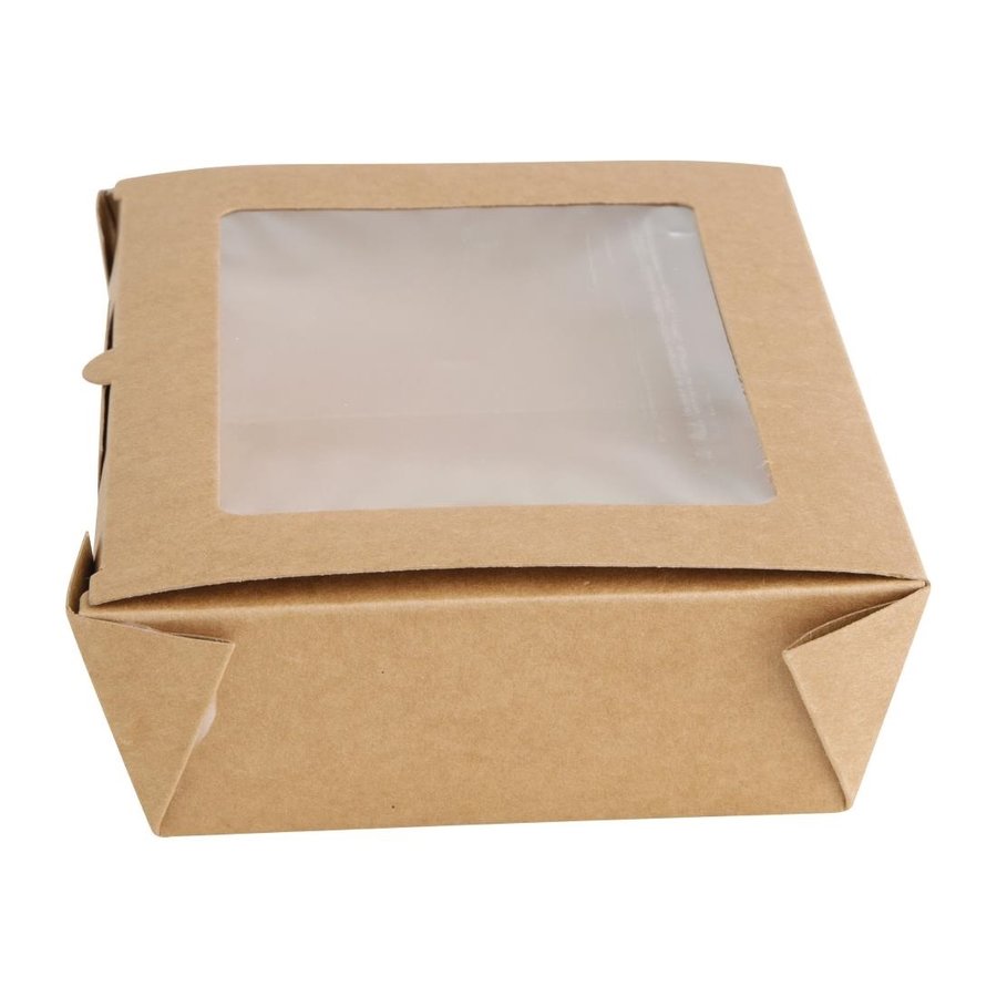 Boîtes salade  en PLA et papier avec fenêtre PET Recyclable 1200ml | 50 x  139 x 200mm (lot de 150)