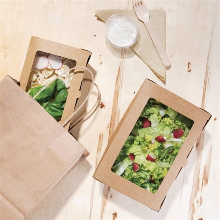 Boîtes salade  en PLA et papier avec fenêtre PET Recyclable 1200ml | 50 x  139 x 200mm (lot de 150)