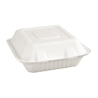 Boîtes 3 compartiments en bagasse avec couvercle à charnière compostables | 39 x 223 x 201mm (lot de 200)