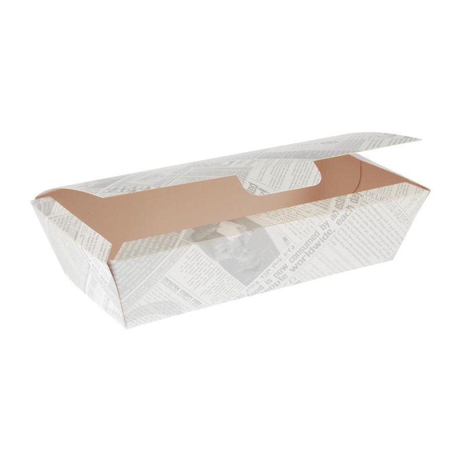 Boîtes repas en carton compostables impression journal | 60 x 250 x 125mm (lot de 150)